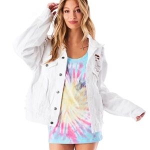 Oversized Carmar Denim Distressed White Denim Jakcet